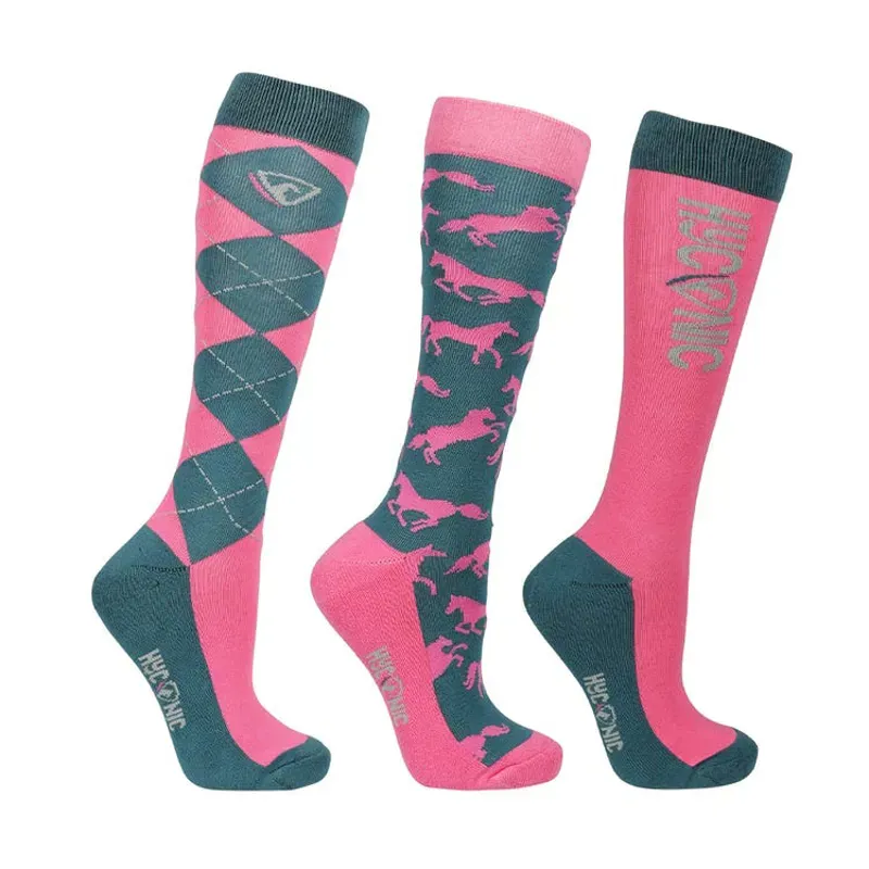 Hy Equestrian HYCONIC Mizs 12-4 Pattern Socks in Navy/Rose