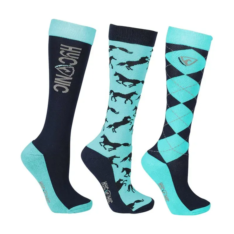 Hy Equestrian HYCONIC Mizs 12-4 Pattern Socks in Navy/Teal