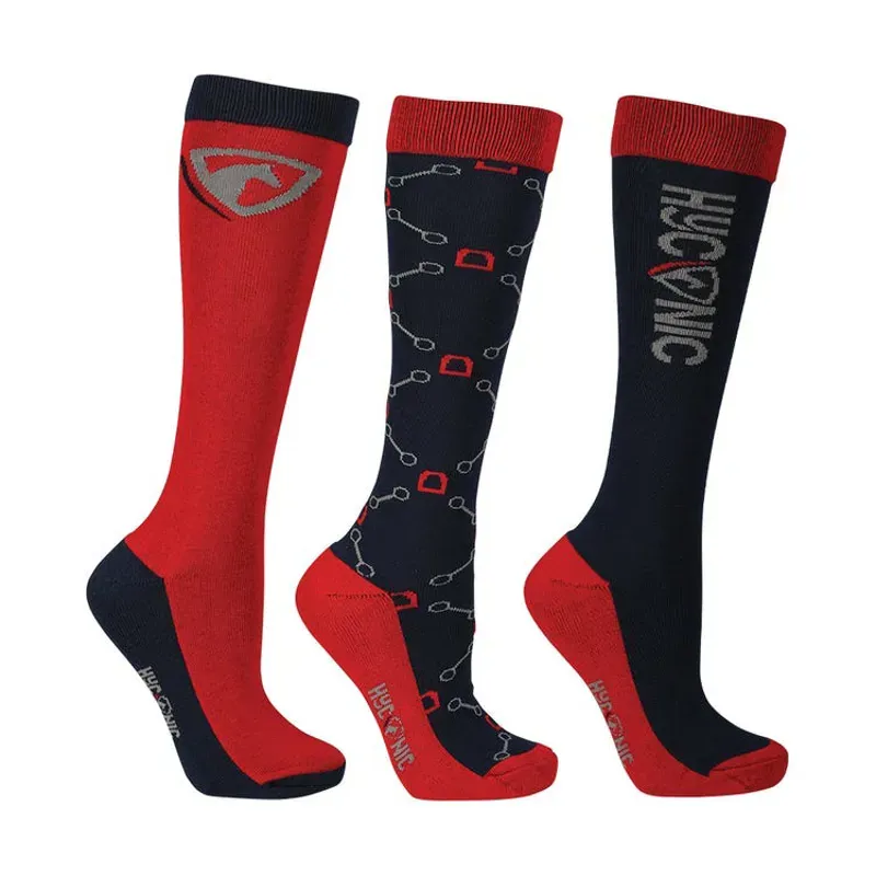 Hy Equestrian HYCONIC Mizs 12-4 Pattern Socks in Navy/Red