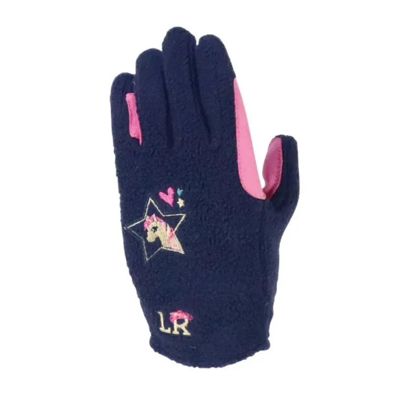 Little Rider Childs I Love My Pony Collection Fleece Gloves in Navy/Pink