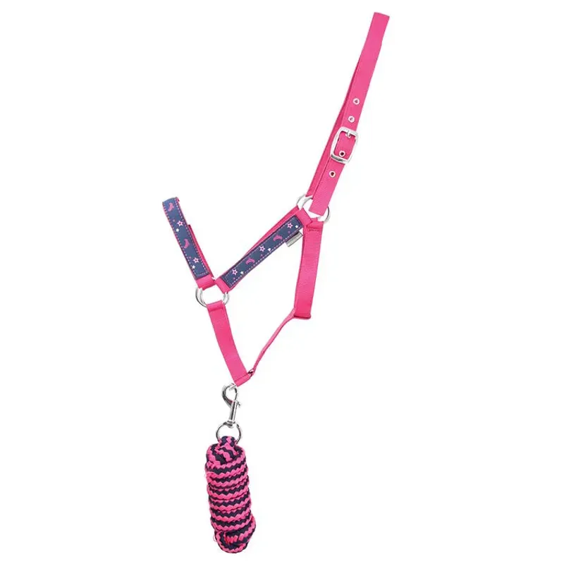 Little Rider Sabrina Head Collar and Lead Rope Set in Navy/Pink