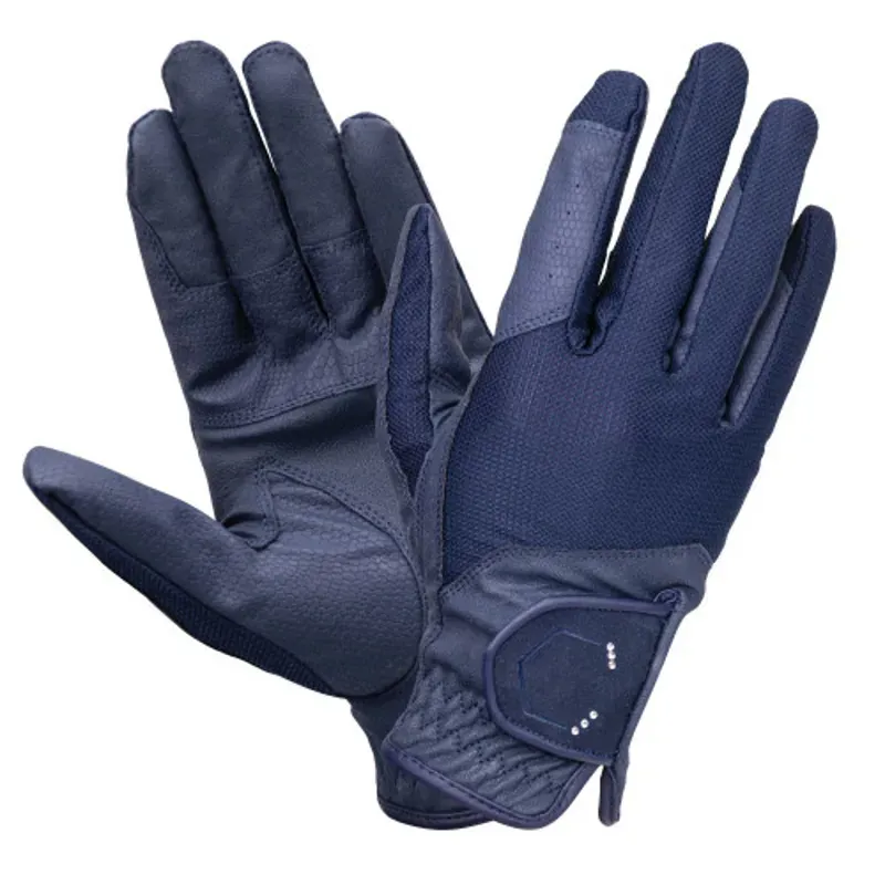 Coldstream Blakelaw Diamante Riding Gloves in Navy/Silver