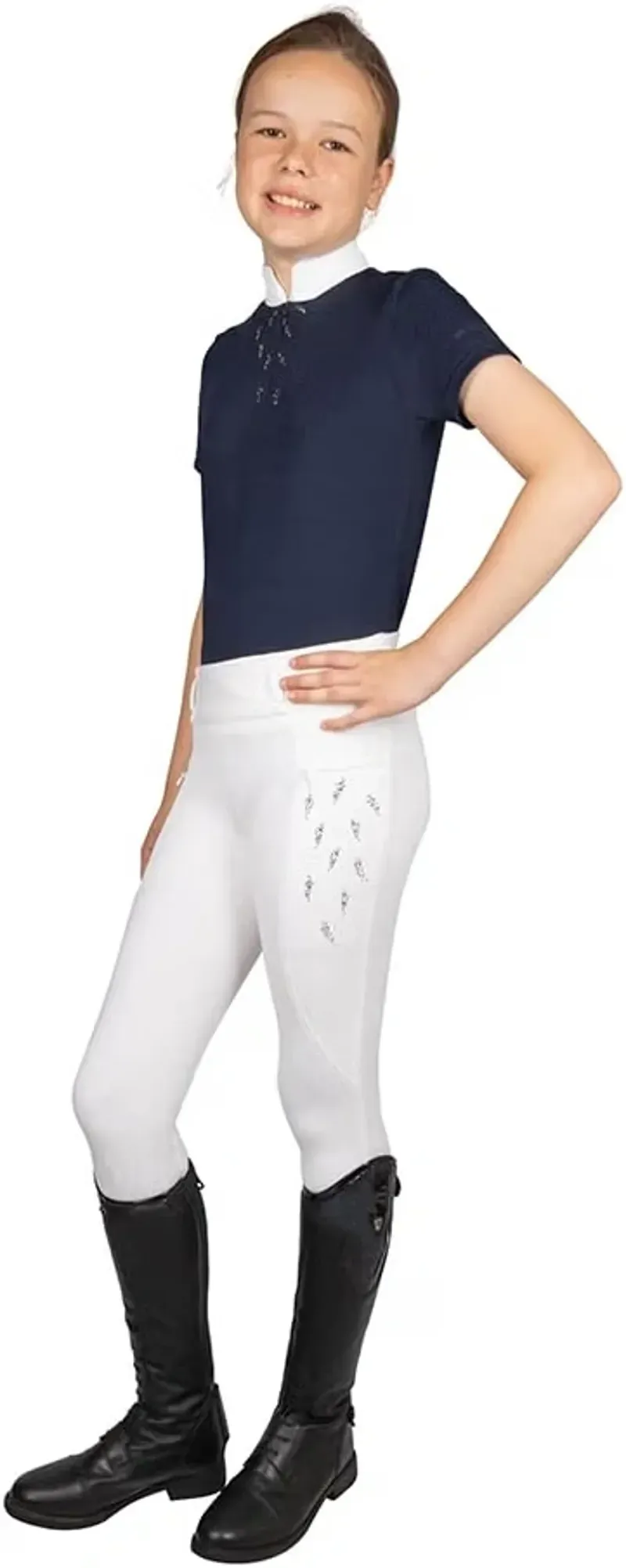Hy Equestrian Children's Roka Reign Riding Tights in White-1