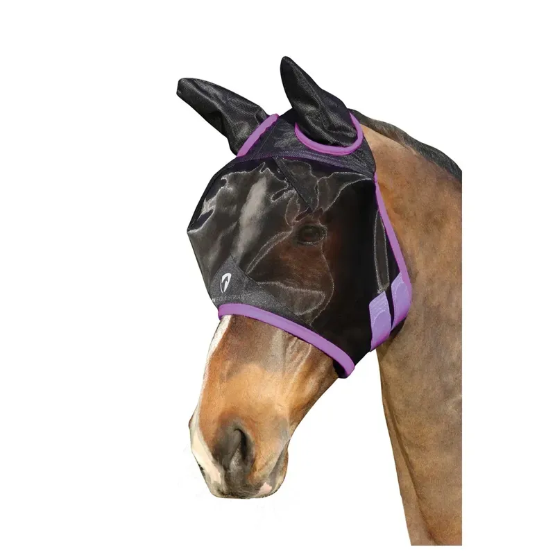 Hy Equestrian Mesh Half Fly Mask With Ears in Black/Lilac