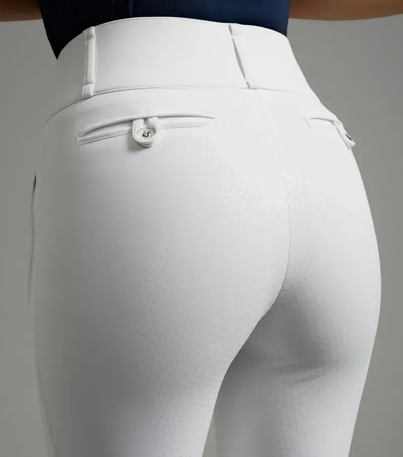 Premier Equine Ladies Aradina Full Seat Gel Competition Riding Breeches in White-2