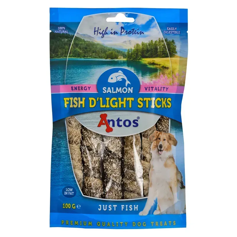 Antos 100gm Fish D'Light Salmon Sticks in Blue