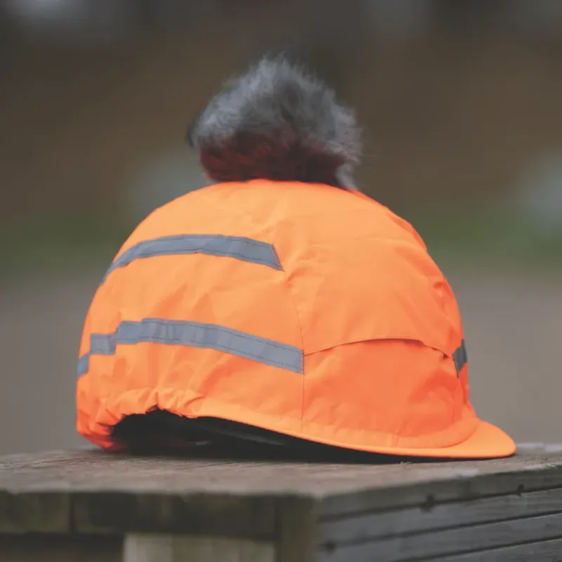 Equetech One Size Hi-Vis Vision Water Resistant Deluxe Pom Hat Silk in Orange-1