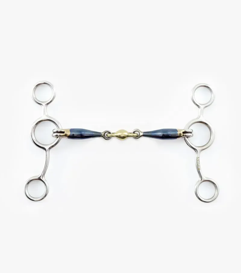 Premier Equine Blue Sweet Iron Tom Thumb Bit With Brass Alloy Lozenge in Silver
