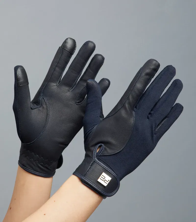 Premier Equine Bordoni Leather Mesh Riding Gloves in Navy