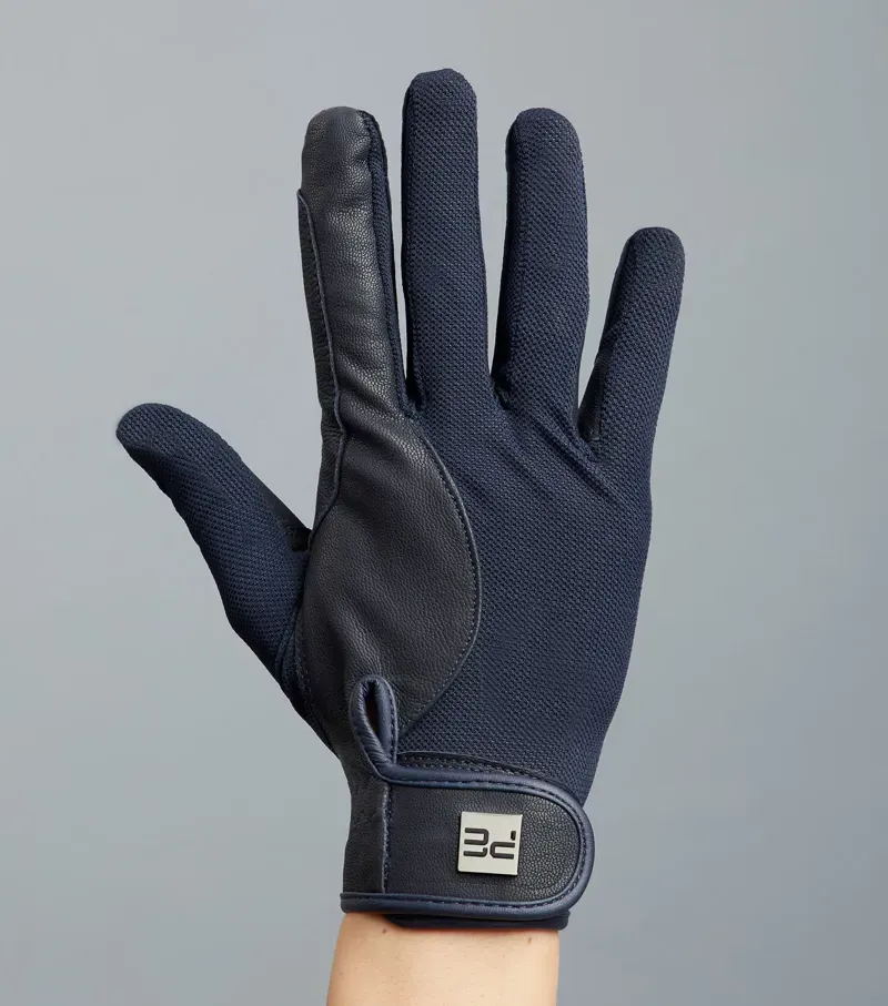 Premier Equine Bordoni Leather Mesh Riding Gloves in Navy-4