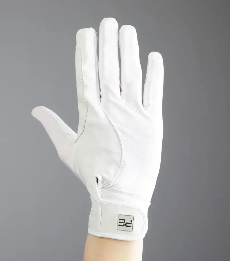 Premier Equine Bordoni Leather Mesh Riding Gloves in White-2