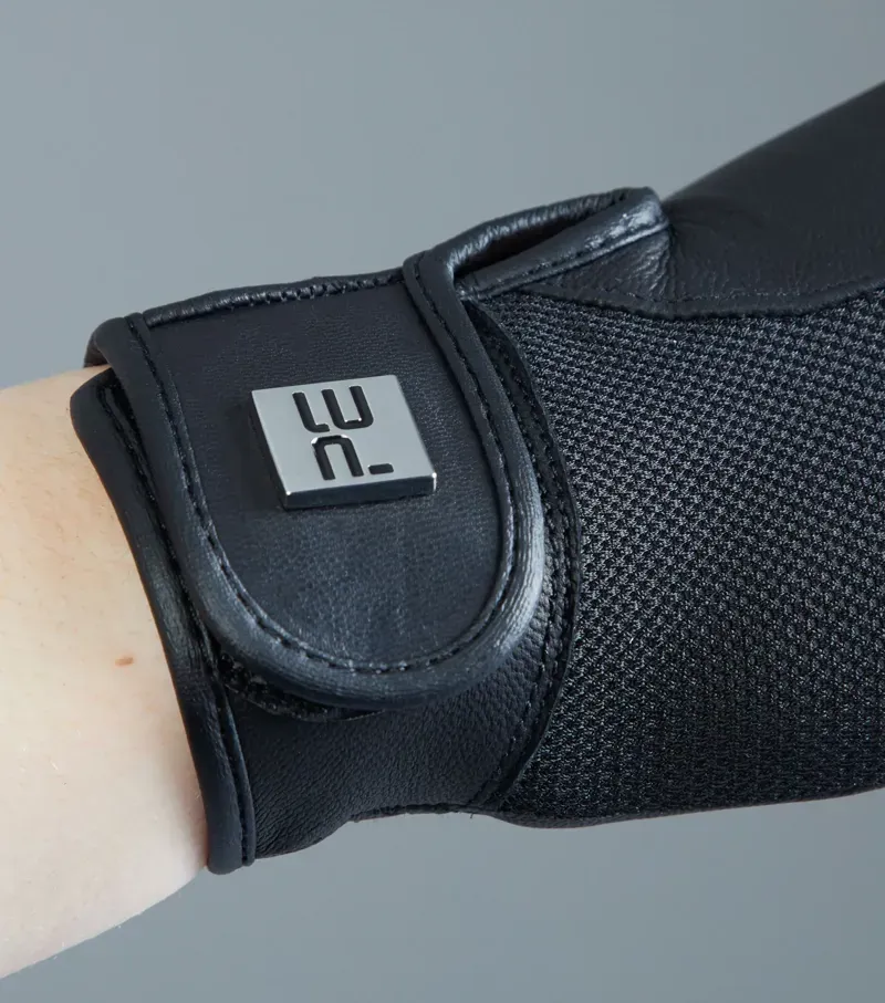 Premier Equine Bordoni Leather Mesh Riding Gloves in Black-2