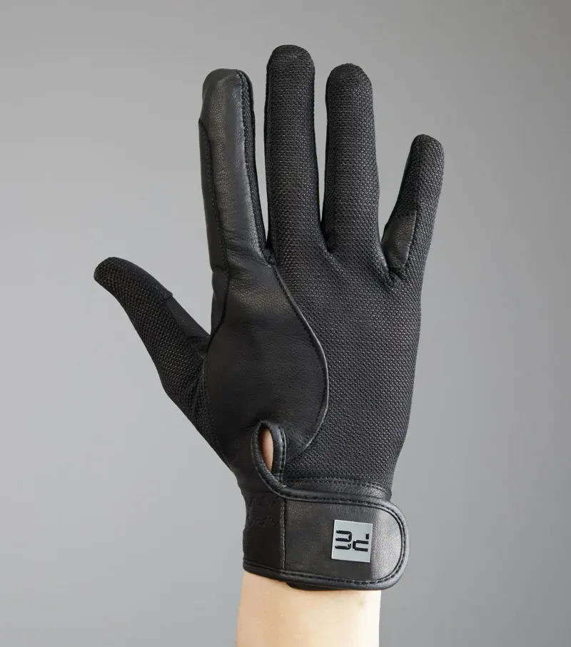 Premier Equine Bordoni Leather Mesh Riding Gloves in Black-4