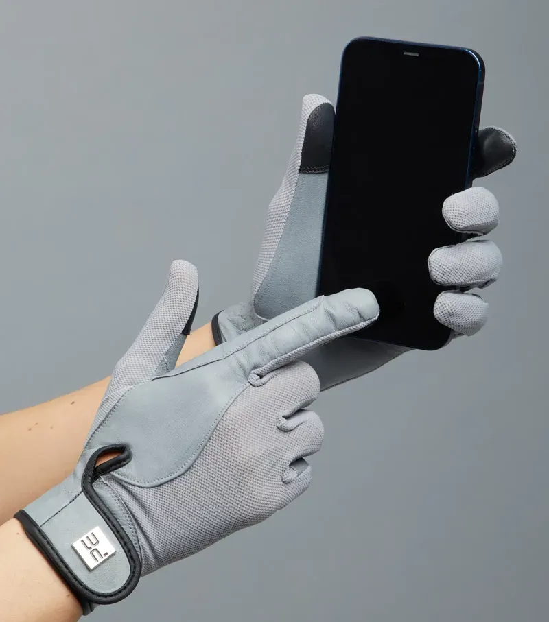 Premier Equine Bordoni Leather Mesh Riding Gloves in Grey-1