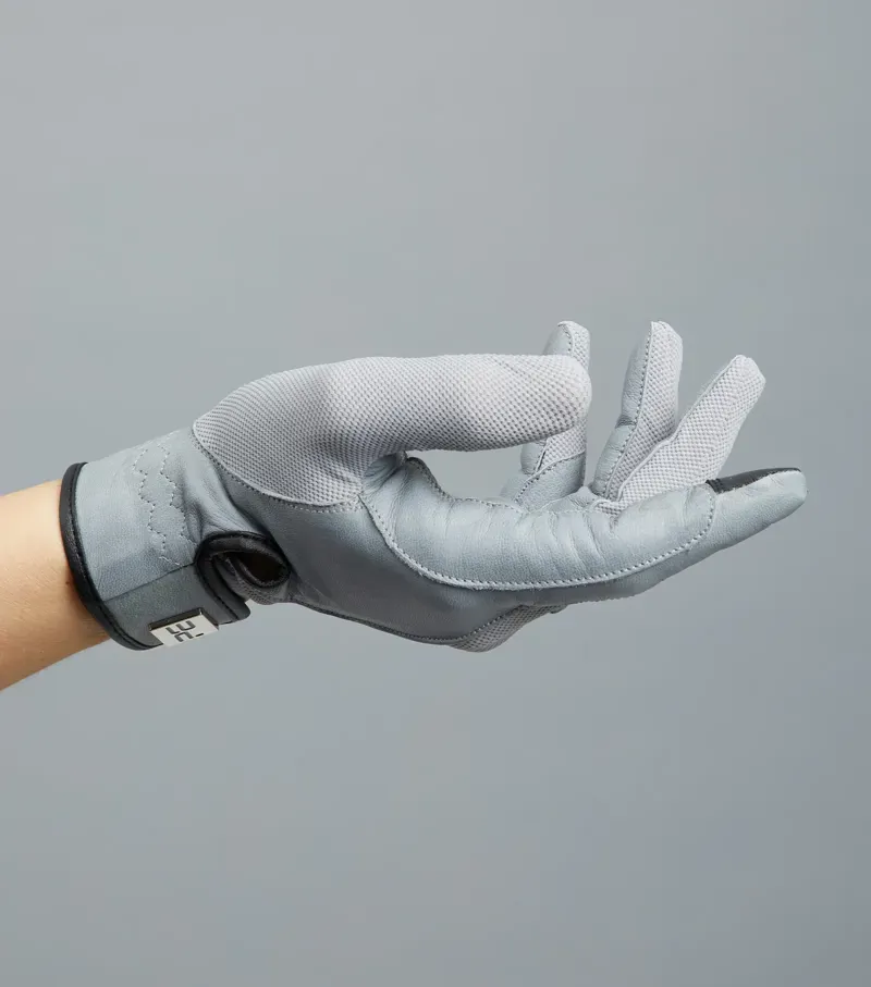 Premier Equine Bordoni Leather Mesh Riding Gloves in Grey-3