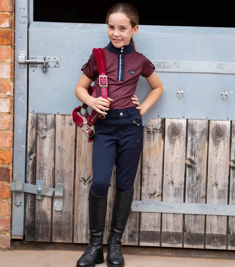 Premier Equine Girls Brava Full Seat Gel Riding Breeches in Navy-1