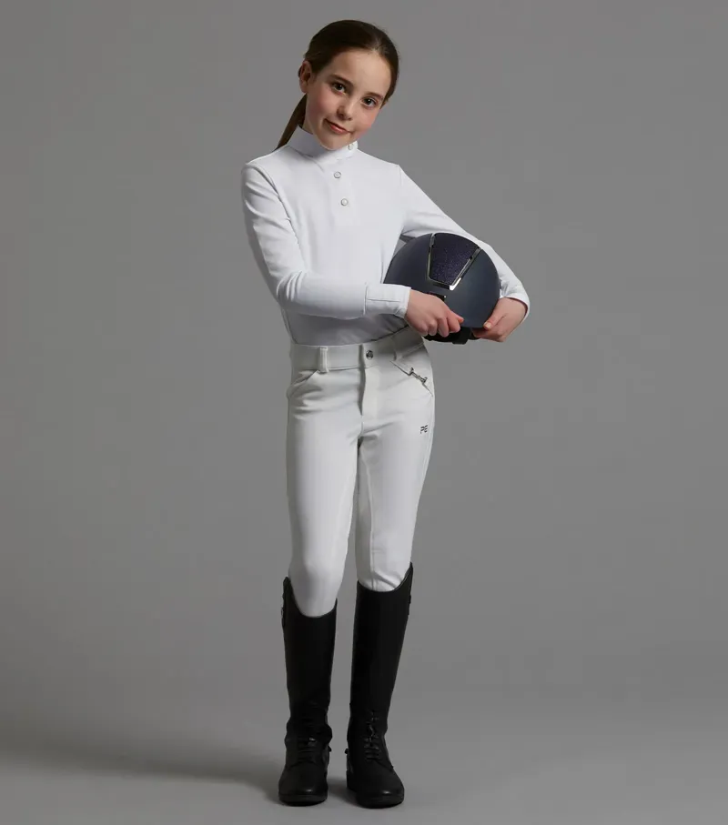 Premier Equine Girls Brava Full Seat Gel Competiton Riding Breeches in White-1