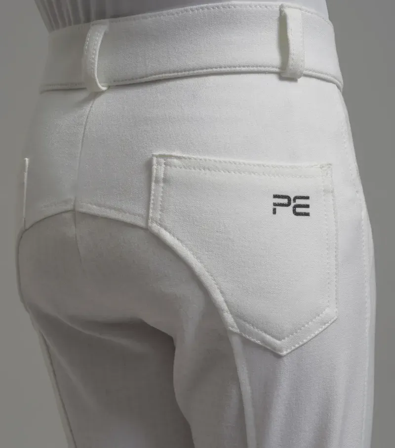 Premier Equine Girls Brava Full Seat Gel Competiton Riding Breeches in White-4