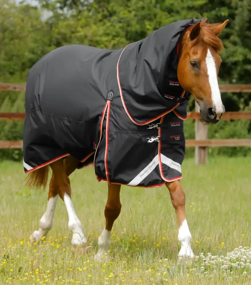 Premier Equine Buster 100g Turnout Rug With Snug-Fit Neck Cover in Black