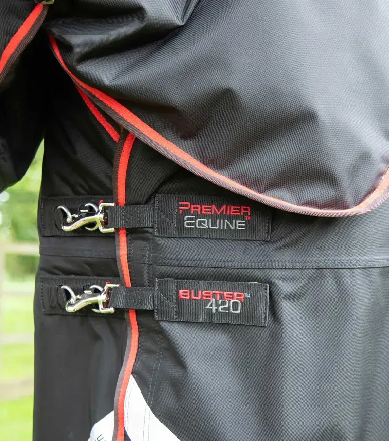 Premier Equine Buster 420g Turnout Rug With Classic Neck Cover in Black-2
