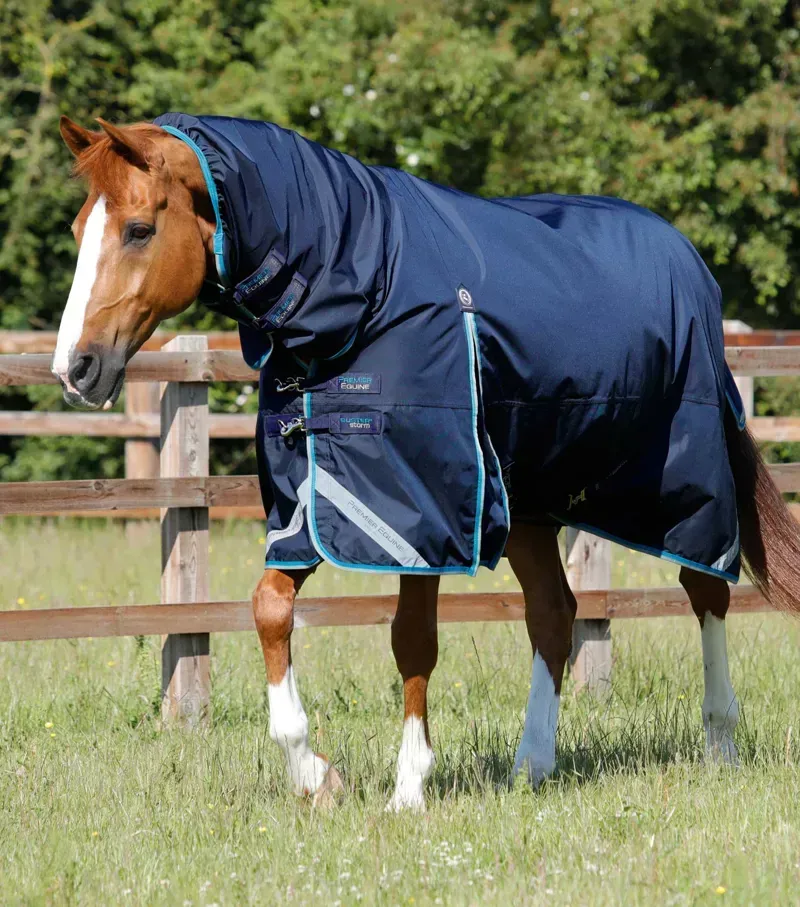 Premier Equine Buster Storm 100g Combo Turnout Rug With Snug-Fit Neck in Navy