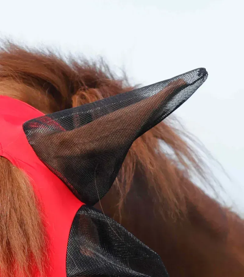 Premier Equine Medium Comfort Tech Lycra Fly Mask Xtra in Red-3