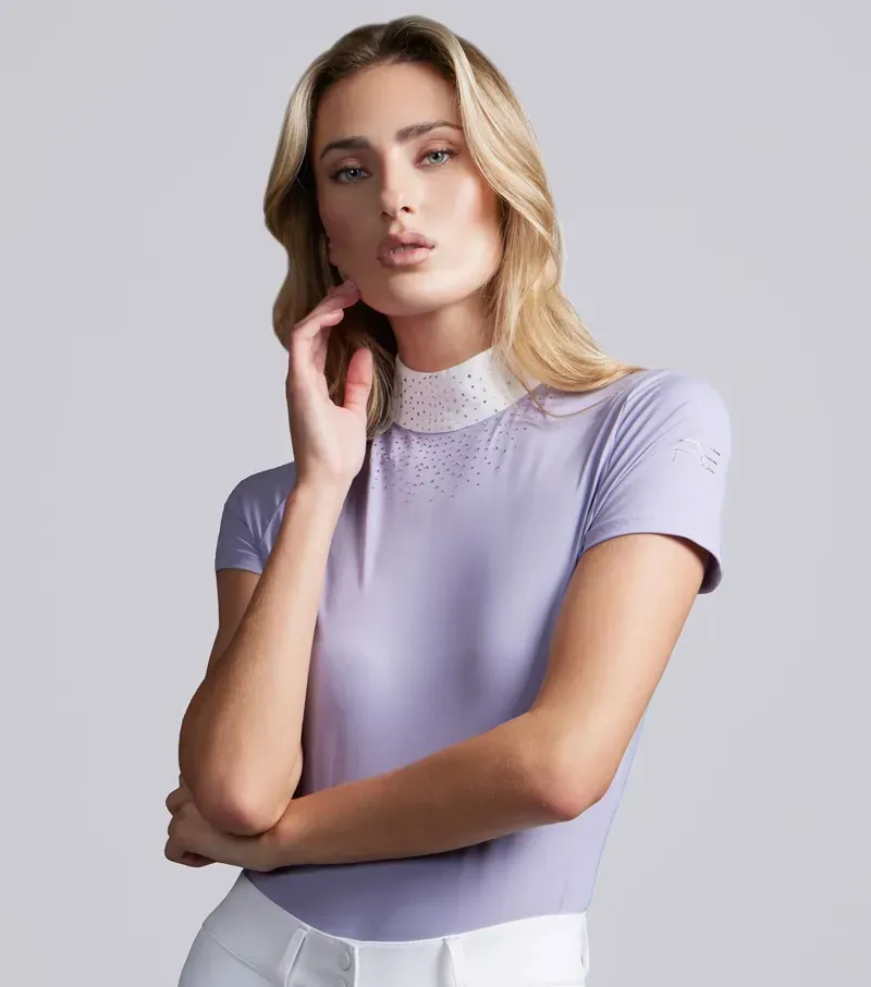 Premier Equine Int. Women's UK 12 Cristalli Short Sleeve Competition Shirt in Heirloom Lilac