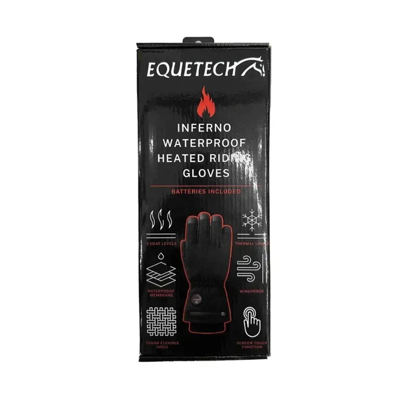 Equetech Inferno Waterproof Heated Riding Gloves inc 2 X Batteries in Black-3