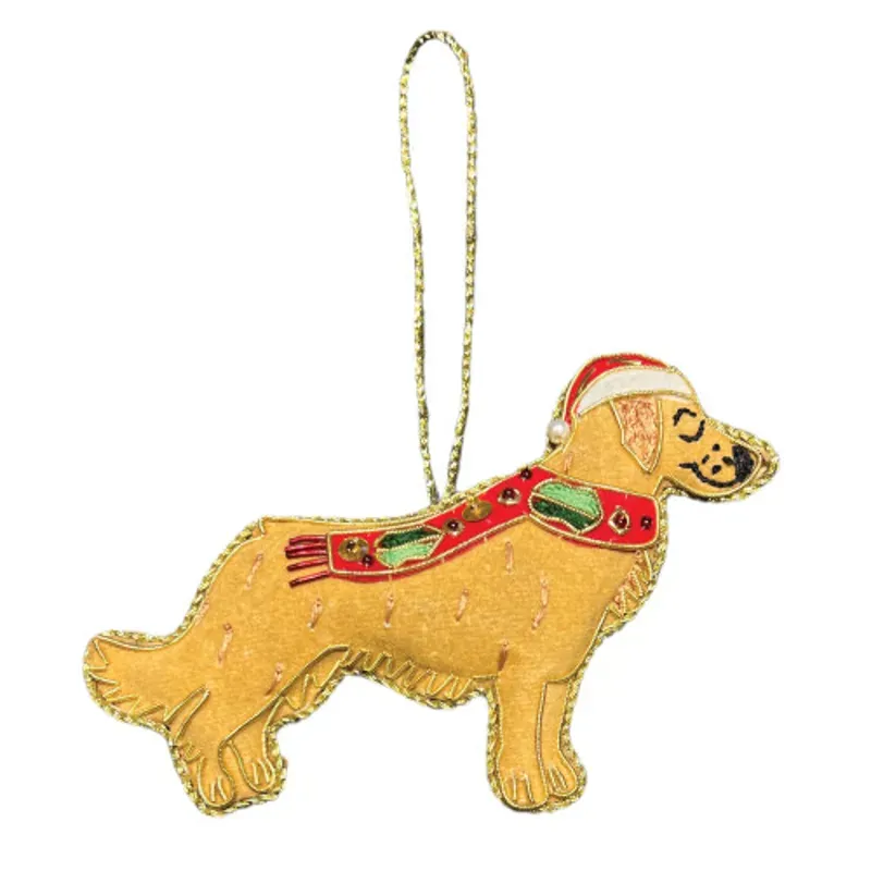 Equetech Golden Retriever Beaded Embroidered Christmas Tree Decoration in Beige