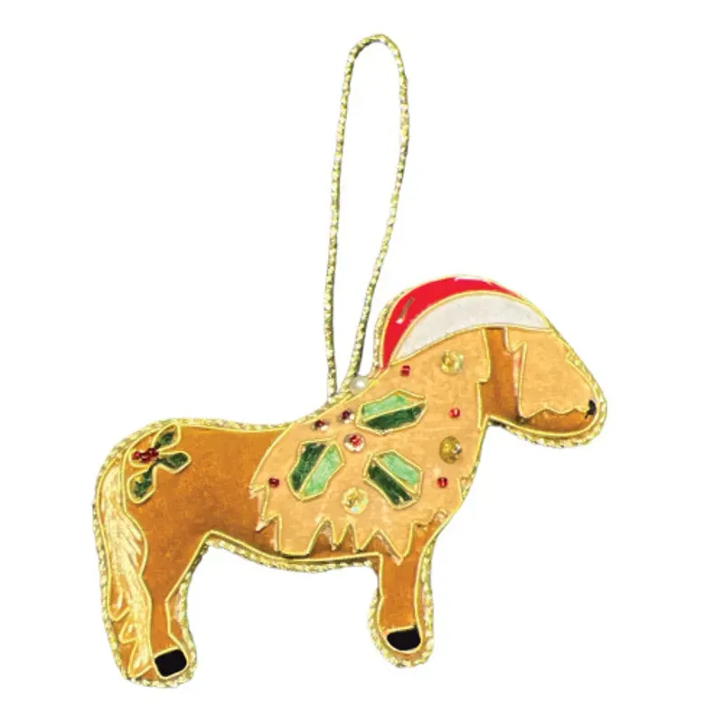 Equetech Shetland Pony Beaded Embroidered Christmas Tree Decoration in Chestnut