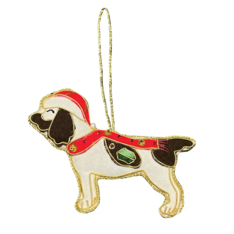 Equetech Springer Spaniel Beaded Embroidered Christmas Tree Decoration in Chocolate/White