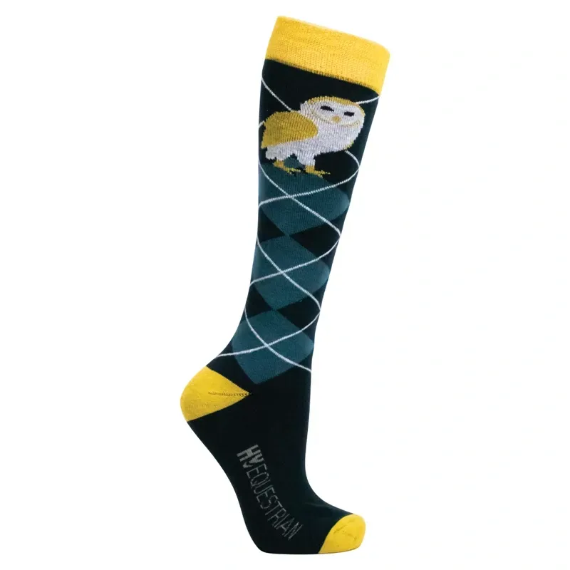 Hy Equestrian 3 Pairs Size 4-8 Night Owl Socks in Navy/Yellow-1