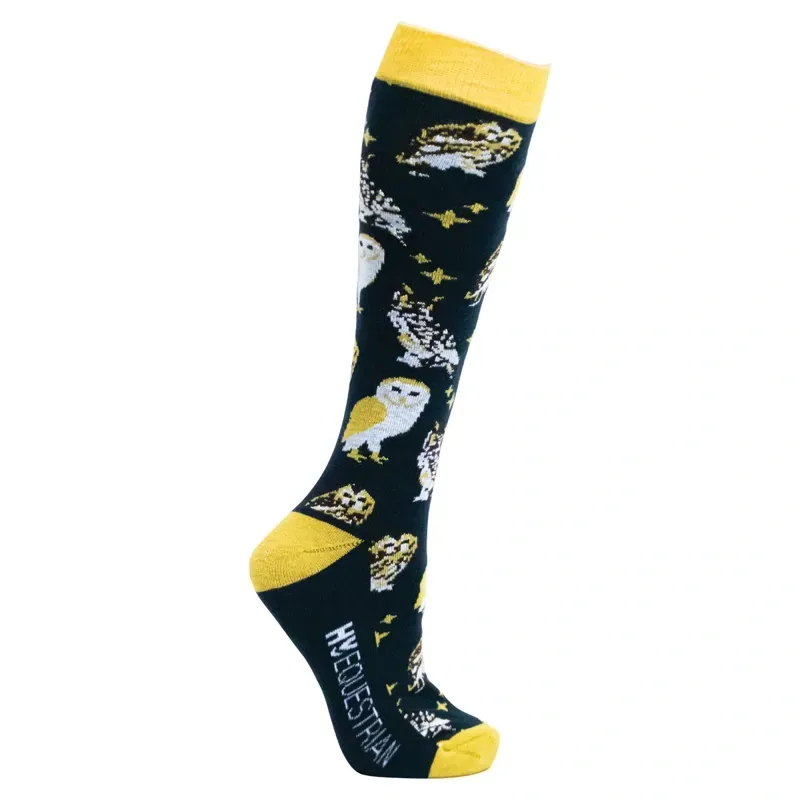 Hy Equestrian 3 Pairs Size 4-8 Night Owl Socks in Navy/Yellow-2