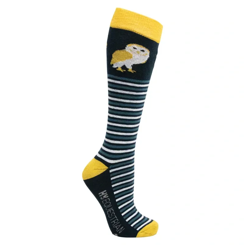 Hy Equestrian 3 Pairs Size 4-8 Night Owl Socks in Navy/Yellow-3