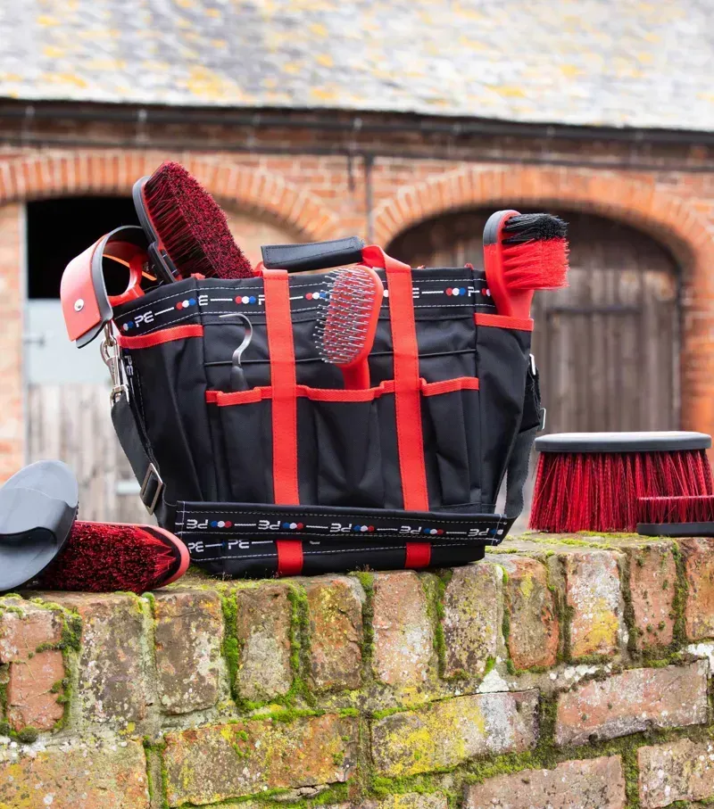 Premier Equine Grooming Kit Bag in Black/Red-4