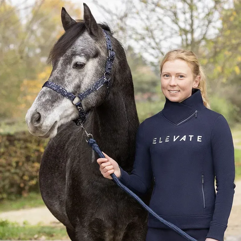 Hy Equestrian Elevate Allure Head Collar and Lead Rope in Navy/Gun Metal Grey-3