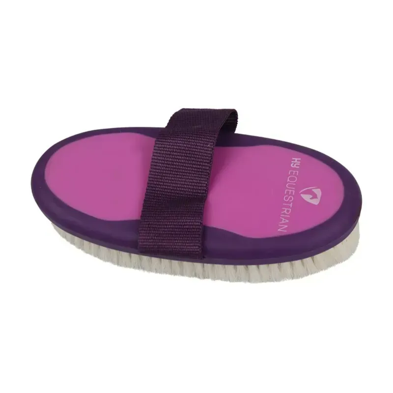 Hy Equestrian 20 x 9.5 cm ProGroom Two-Tone Body Brush With Goat Hair in Purple/Pink