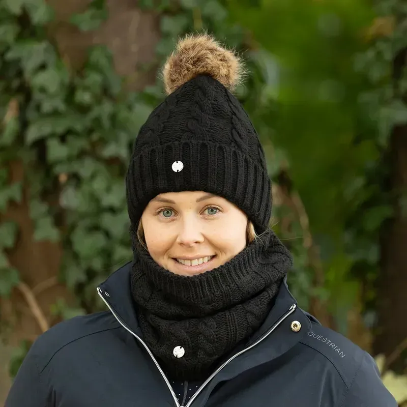 Hy Equestrian Melrose Cable Knit Snood in Black-1