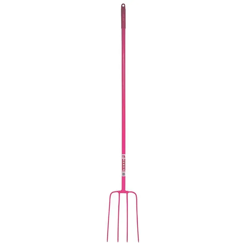 Faulks and Cox Red Gorilla Tubular 4 Prong Long Shaft Manure Fork in Pink