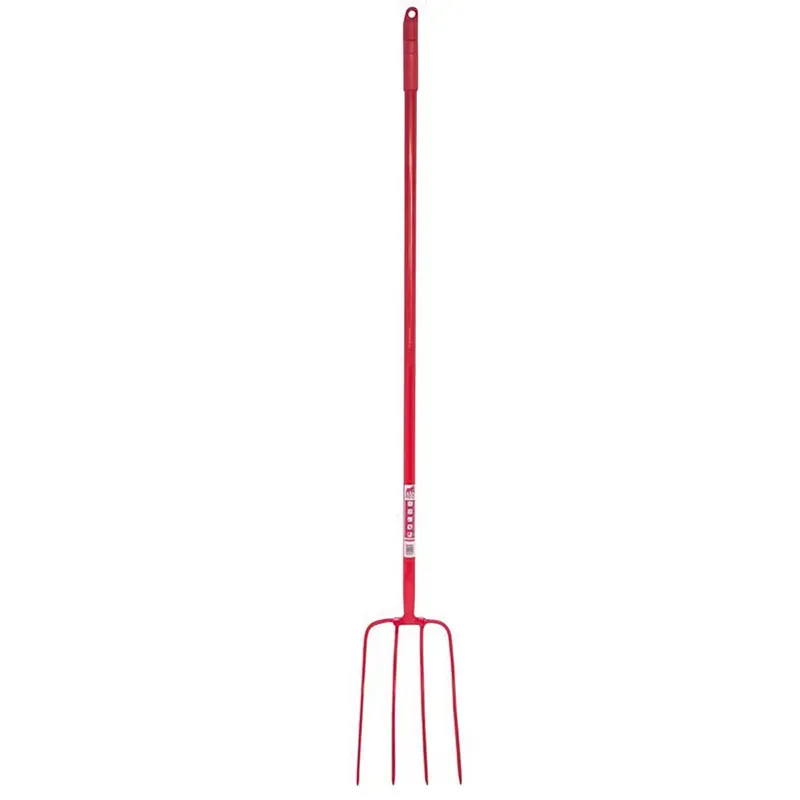Faulks and Cox Red Gorilla Tubular 4 Prong Long Shaft Manure Fork in Red