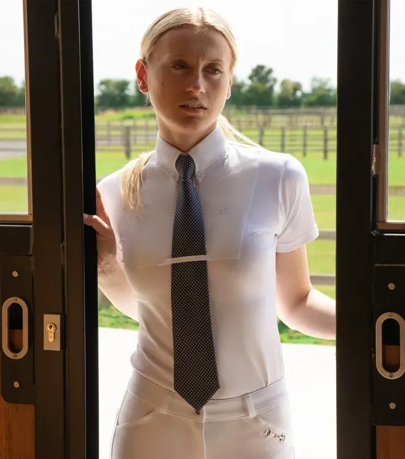 Premier Equine Ladies Luciana Short Sleeve Tie Shirt in White-1