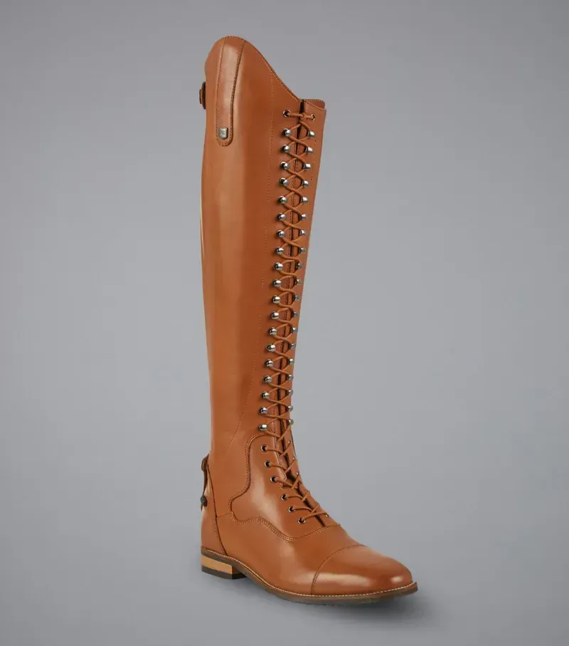 Premier Equine Ladies Maurizia Lace Front Tall Leather Riding Boot in Cognac