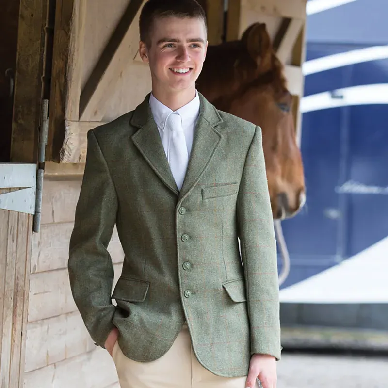 Equetech Boys Claydon Tweed Riding Jacket in Green