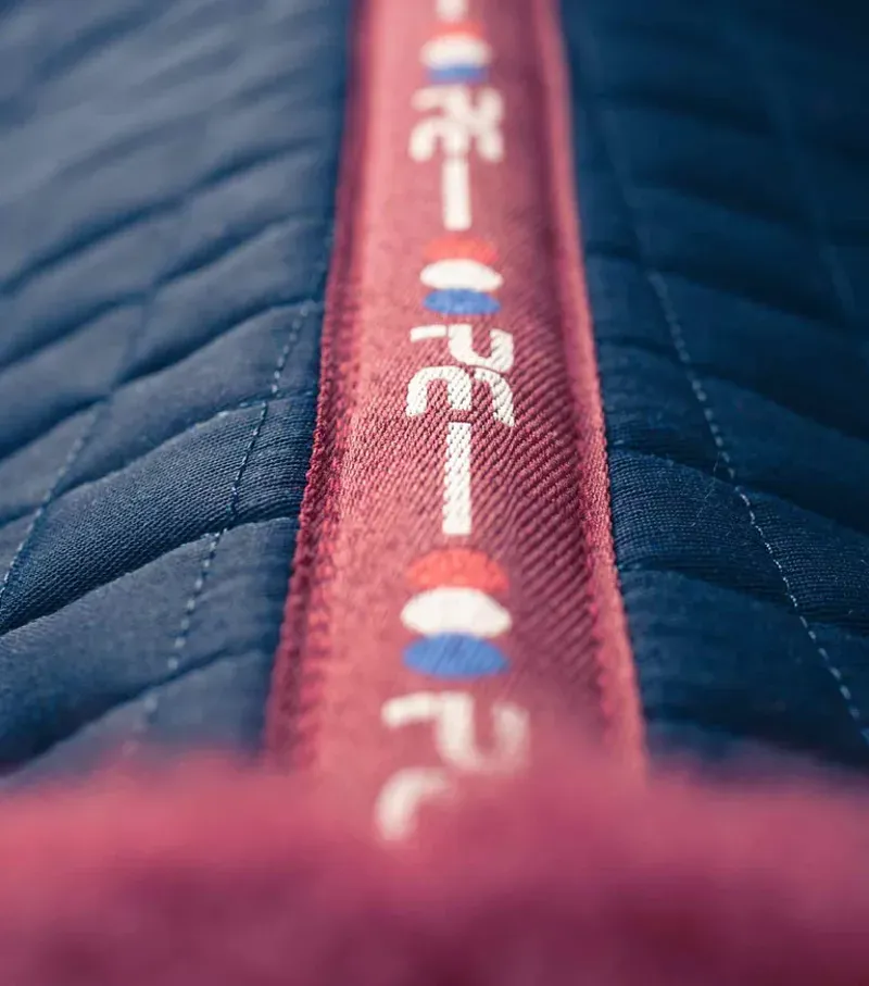 Premier Equine Merino Wool GP/Jump Numnah in Navy/Burgundy Wool-5