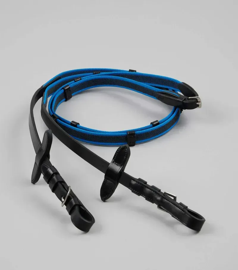 Premier Equine Pony 6/8 Mineo Continental Reins in Black/Blue-1