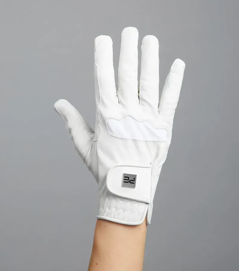 Premier Equine Ladies Mizar Leather Competition Riding Gloves in White-4