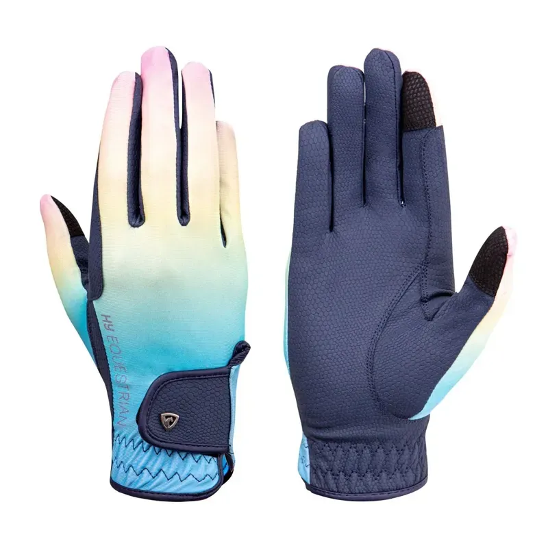 Hy Equestrian Ombre Riding Gloves in Navy/Pastel-1
