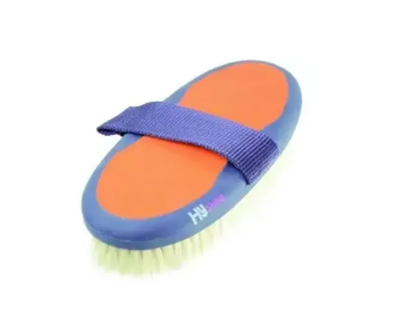 Hy Shine Pro Groom Goat Hair Body Brush in Navy/Orange