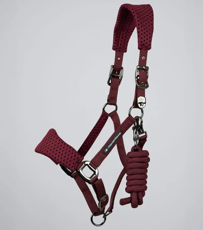 Premier Equine Necto 3D Mesh Head Collar With Lead Rope in Burgundy