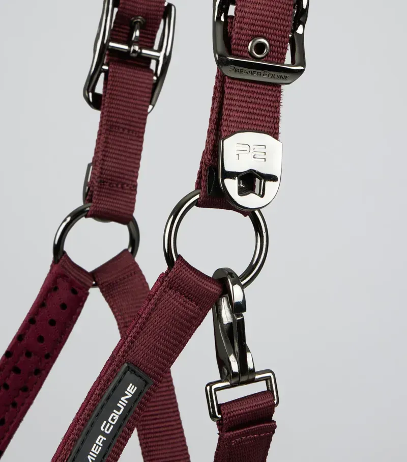 Premier Equine Necto 3D Mesh Head Collar With Lead Rope in Burgundy-2